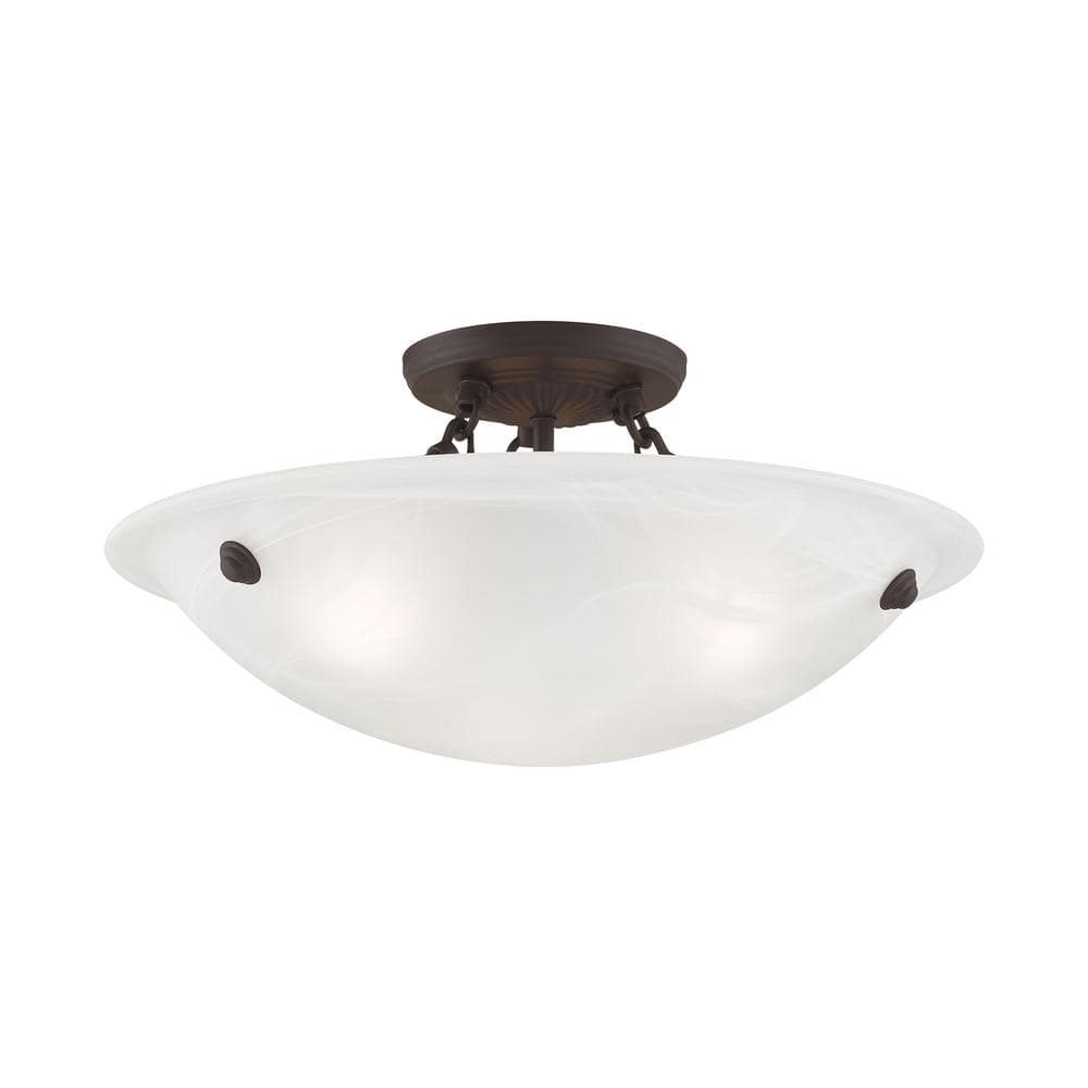 Oasis Bronze 3-Light Flush Mount with White Alabaster Glass