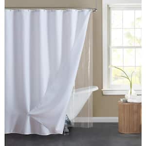 14-Piece Bath Set with 1-Waffle 70 in. x 72 in. Shower Curtain, 1-Peva Liner and 12-Stainless Steel Hooks in White