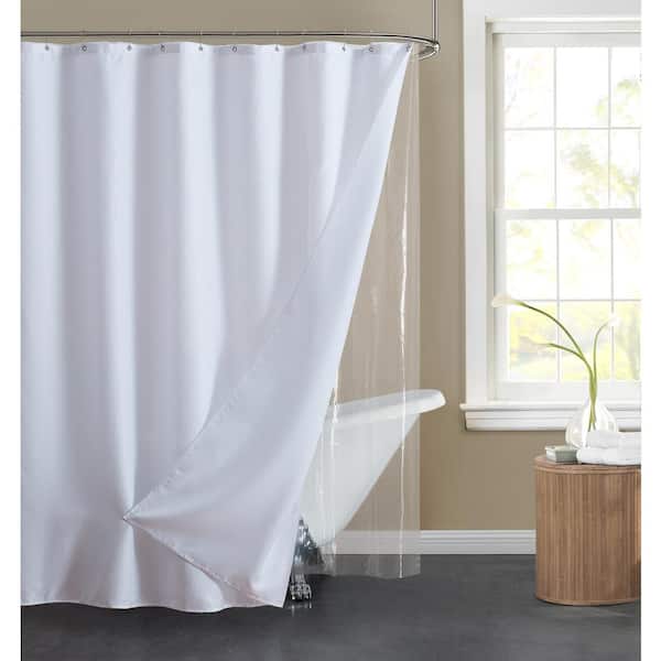Shower Curtain Liner Waterproof Fabric Curve Stripe Art Font Bathroom Set Hooks 