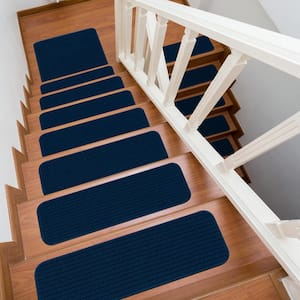 Diego Navy 31 in. x 31 in. Solid Non-Slip Rubber Back Stair Tread Cover (Landing Mat)