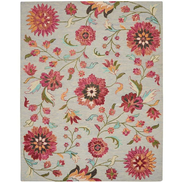 Bahari Grey/Multi 8 ft. x 10 ft. Floral Contemporary Area Rug