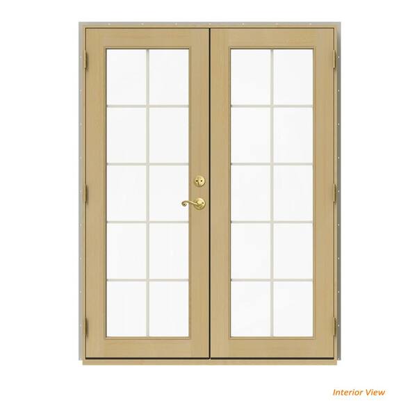 JELD-WEN 60 in. x 80 in. W-2500 Desert Sand Clad Wood Right-Hand 10 Lite French Patio Door w/Unfinished Interior