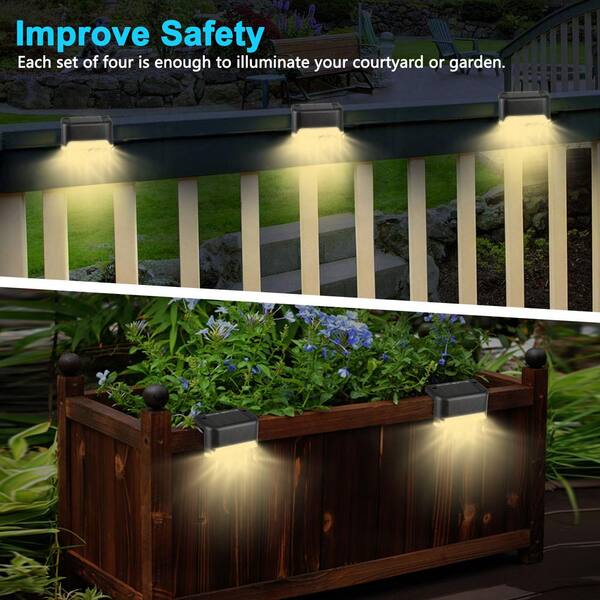 4Packs Warm White Wall Mount Solar 2-LED Lights Garden Landscape Fence Yard Lamp 