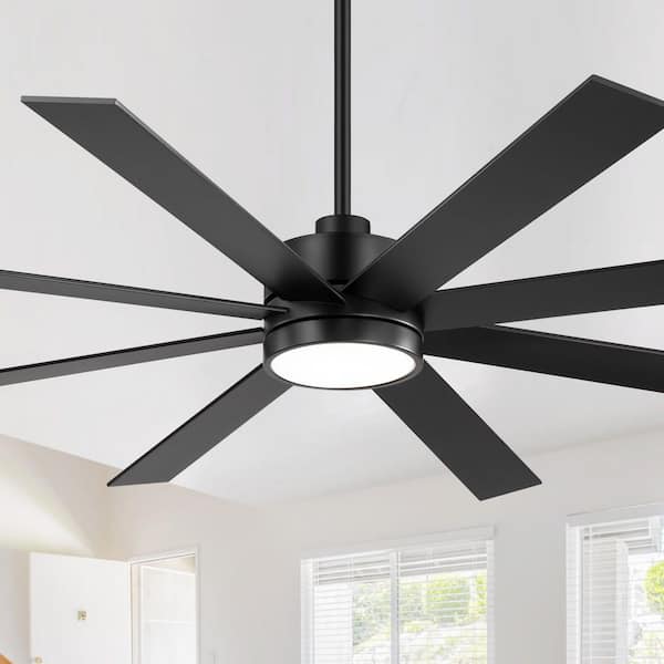 Archer 72 in. Integrated LED Indoor Matte Black Windmill Ceiling Fan with Light and Remote Control Included
