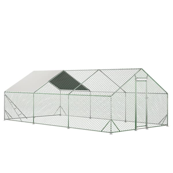 Thanaddo 10 ft. x 20 ft. Large Metal Walk-In Chicken Coop Galvanized Poultry Cage with Roosting Bar Farm Hen House