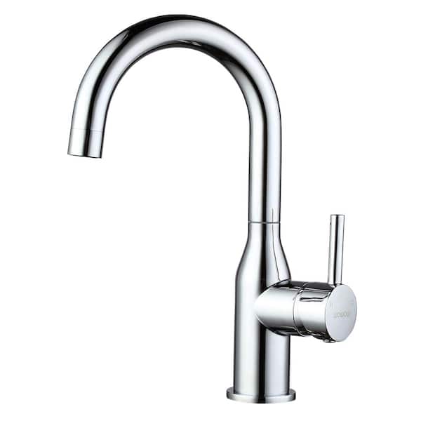 WOWOW Single Handle Gooseneck Bar Faucet with 360 Swivel in Polished Chrome