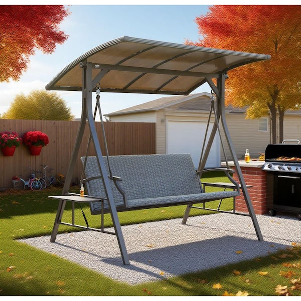 Outsunny 67.75 in. 3-Person Grey Metal Patio Swing 84A-056CG