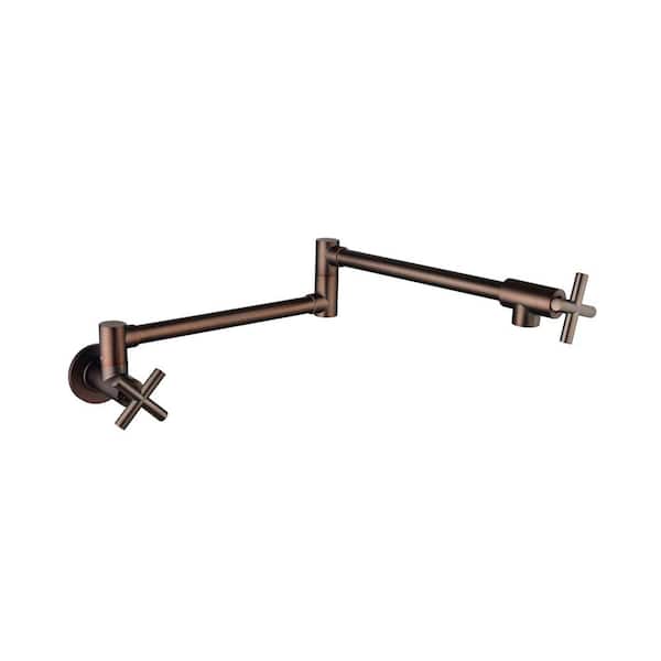 Lukvuzo Wall Mounted Brass Pot Filler Faucet with Double Joint Swing Arm in Bronze