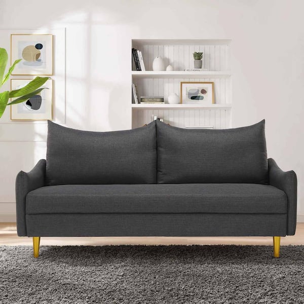 Seafuloy 66.9 in. Wide Flared Arm Polyester Modern Straight Reclining Sofa with Pillows in Brown
