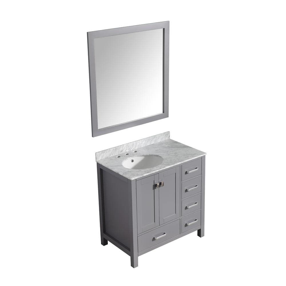 Chateau 36 in. W x 22 in. D Vanity in Gray with Marble Vanity Top in Carrar
