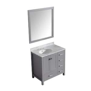 Chateau 36 in. W x 22 in. D Vanity in Gray with Marble Vanity Top in Carrara White with White Basin and Mirror