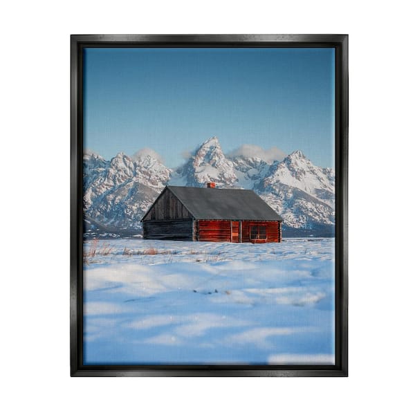 Stupell Industries Cabin in Snowy Mountains by Jared Kreiss 1-Piece Floater Frame Graphic Print Nature Poster Art Print 31 in. x 25 in.