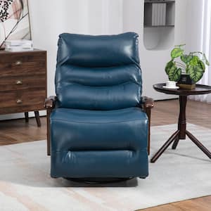 Extra Wide Blue Breathable Leather Electric Recliner Chair, 270° Swivel Rocker Glider Chair with Solid Wood Armrest