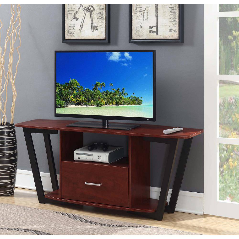 Cherry and Black 58" TV Stand with Cabinet