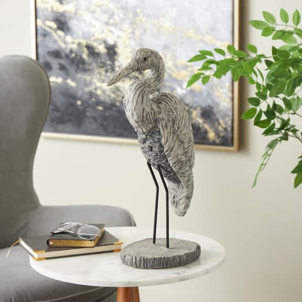 Gray 6 in. x 19 in. Bird Polystone Textured Bird Sculpture