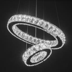 30-Watt Integrated LED Chandeliers, Crystal Stainless Steel Ceiling Lights Fixture, Pendant Light, Rings Hanging Lights