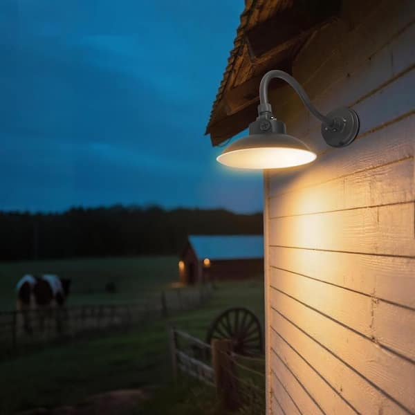 12. 4in. Bronze 50-Watt Integrated LED Outdoor Gooseneck Barn Light Wall Sconce With Dusk To Dawn 3000K/ 4000K/ 5000K