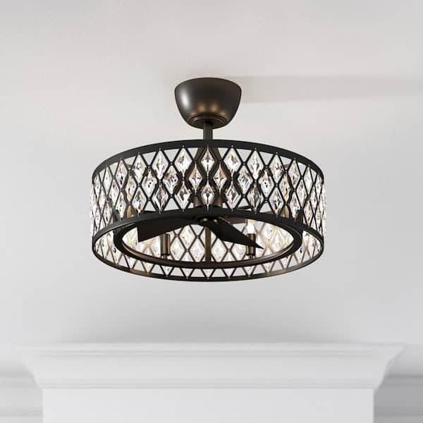 Flint GARDEN 20 in. Indoor Matte Black Crystal Ceiling Fan with Light Kit and Remote Control