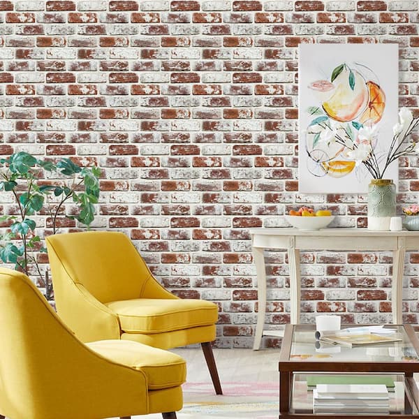 Gray 3D Peel and Stick Brick Backsplash - 11.8 x 11.8 in. Small Size PVC Faux Brick Wall Panels for DIY Farmhouse Wall