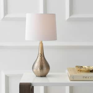 Medford 18.75 in. Brass Gold Hammered Table Lamp with Off-White Shade
