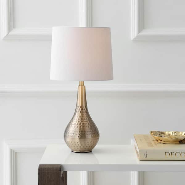 SAFAVIEH Medford 18.75 in. Brass Gold Hammered Table Lamp with Off-White Shade