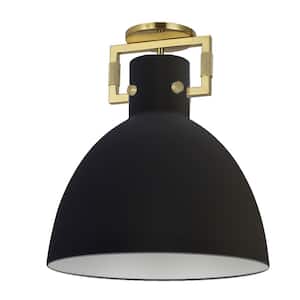 Liberty 13.75 in. 1-Light Aged Brass Transitional Semi-Flush Mount with Black Metal Shade and No Bulbs Included