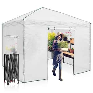 10 ft. W x 10 ft. D Portable Walk-In Pop-Up Gardening Instant Greenhouse Canopy, White
