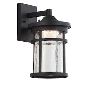 Campo Medium 11.5 in. Black Integrated LED Outdoor Wall Lantern Crackled Glass/Metal Sconce