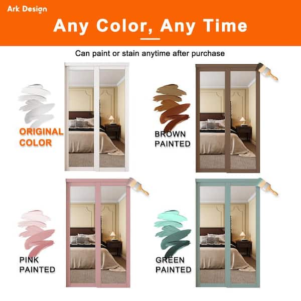 48 in. x 80 in. Solid Core 1-Lite Mirror White Primed MDF Interior Closet Sliding Door with Hardware