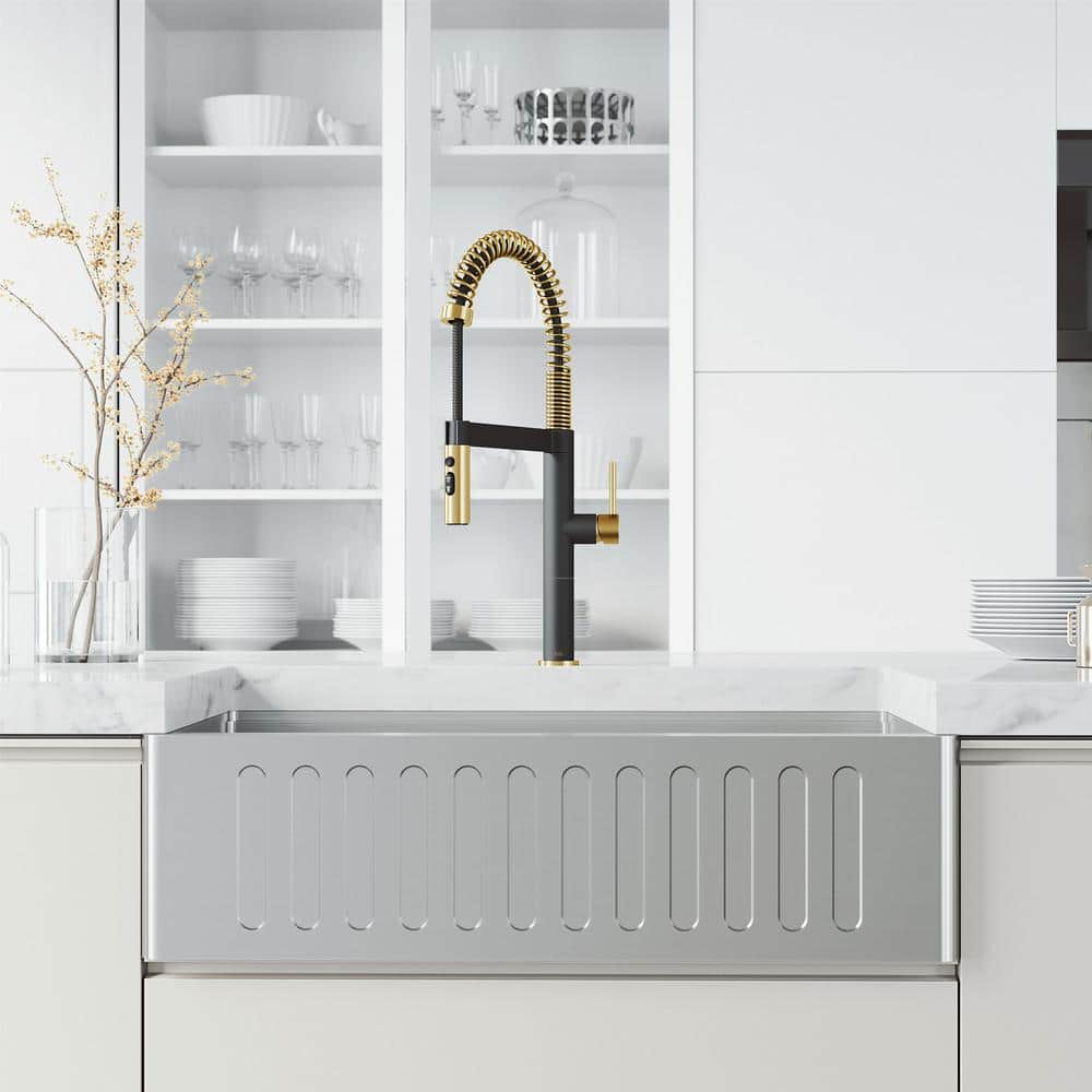 Edison Pro 20" Gold and Black Stainless Steel Pull-Down Kitchen Faucet