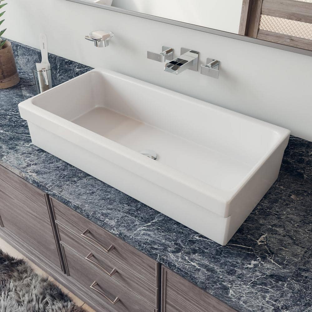Alfi Brand 36 In Trough Vessel Sink Basin In White Ab36tr The Home Depot