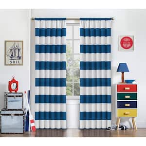 Kids Peabody Thermaback Blue Stripe Pattern Polyester 42 in. W x 63 in. L Blackout Single Rod Pocket Curtain Panel