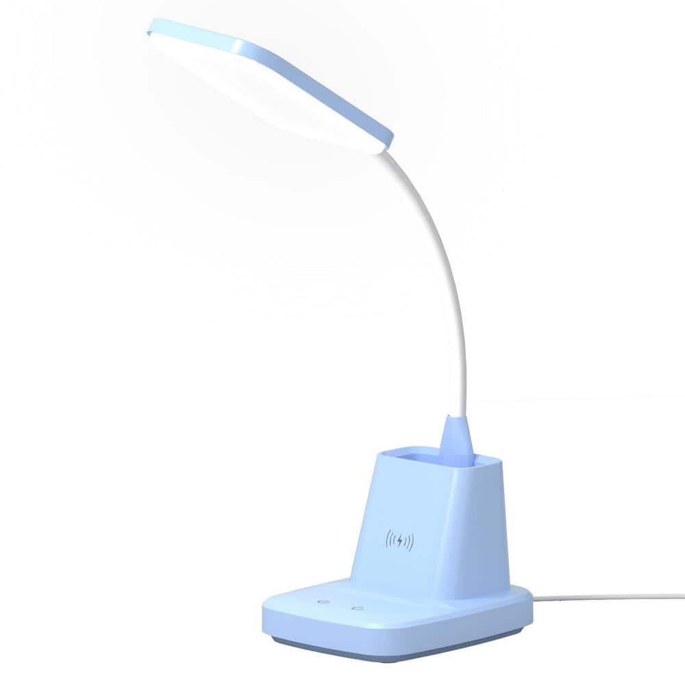 21.8 in. Matte Blue Dimmable LED Gooseneck Lamp and Pen Holder with Wirless