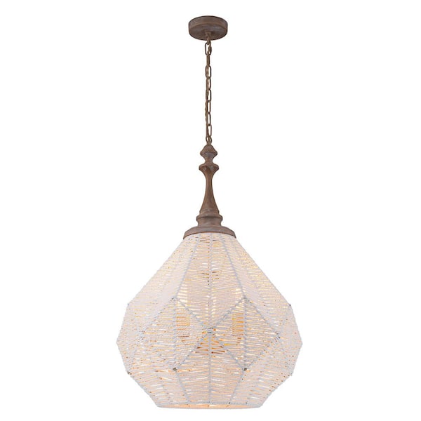 ELE Light & Decor Cora 20" Wide 3-Light Pendant Light Handwoven White Geometric Farmhouse Kitchen Light in Matte Weathered Paint Finish