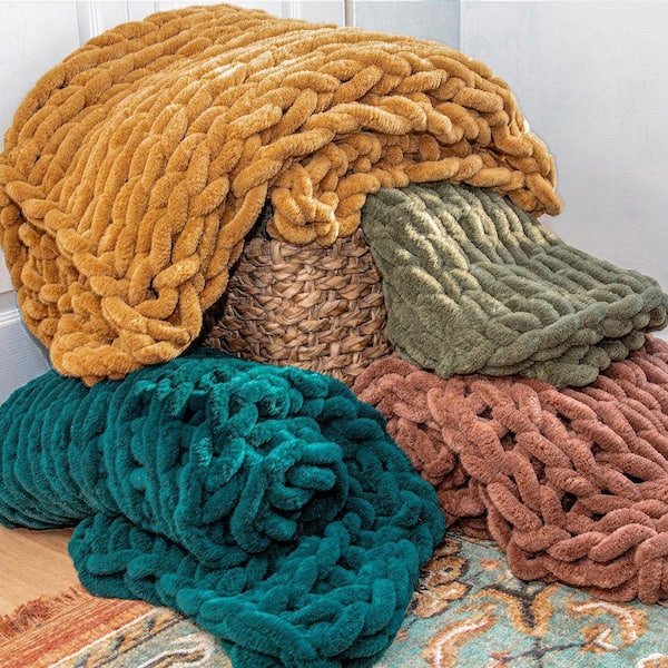 DONNA SHARP Olive Chenille Chunky Knit Throw 70079 - The Home Depot