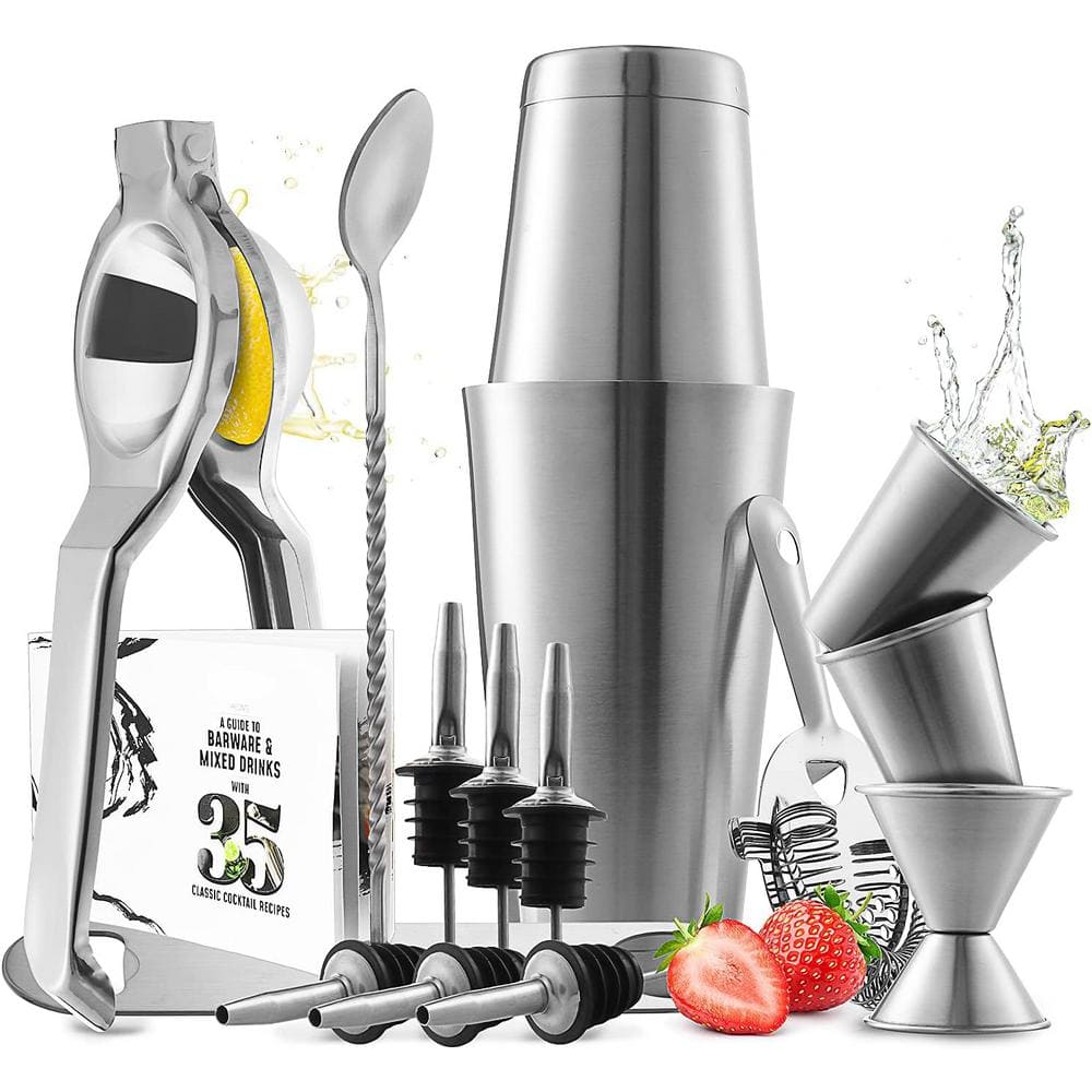 Cocktail Shaker Bar Set - Innovative Premium Vacuum Insulated Stainless  Steel Drink Shaker Double Wall Margarita Mixer Jigger & Mixing Spoon Set 