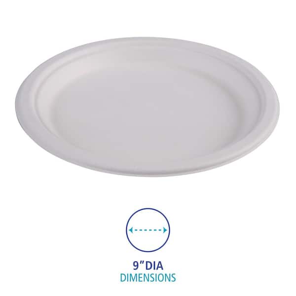 Stock Your Home 9-Inch Paper Plates Uncoated, Everyday Disposable Plates 9 Paper Plate Bulk, White, 300 Count