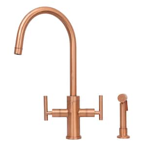 2-Handles Standard Kitchen Faucet with Side Spray in Brushed Copper