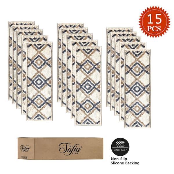 The Sofia Rugs Non-Slip Treads (Set of 7) Stair Treads Shag White Indoor  Geometric Machine Washable Stair Tread Rug in the Rugs department at