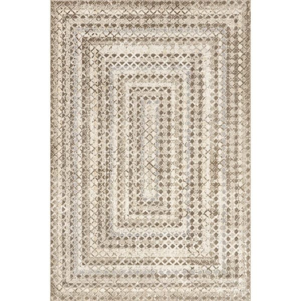 Emmy Washable Geometric Beige 12 ft. x 15 ft. Indoor Area Rug