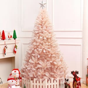 7 ft. Pink Unlit Full PVC Hinged Artificial Christmas Tree with Solid Metal Stand