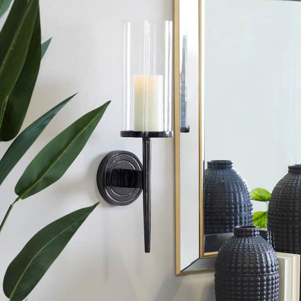 Litton Lane 23 in. Black Aluminum Metal Single Candle Wall Sconce