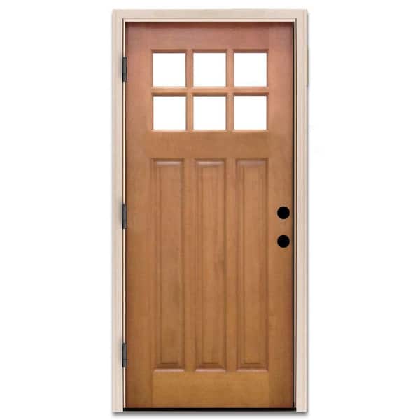 Steves & Sons 32 in. x 80 in. Craftsman 6 Lite Stained Mahogany Wood Prehung Front Door