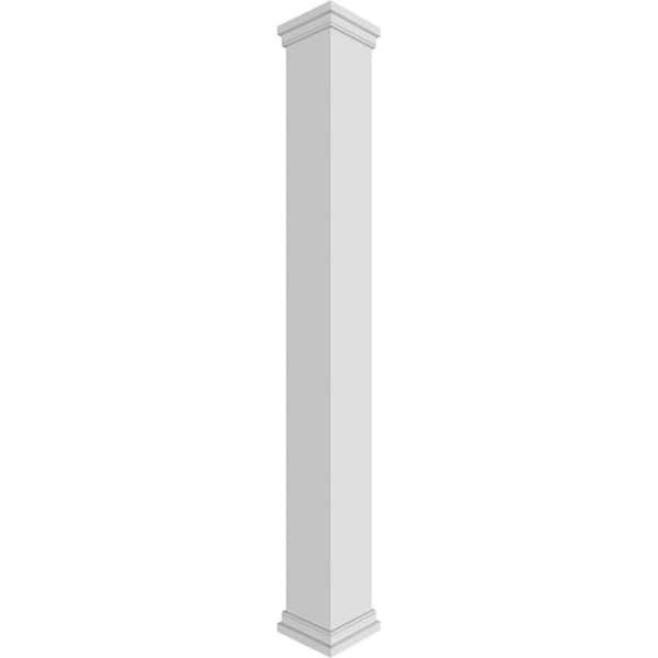 Ekena Millwork 7-5/8 in. x 10 ft. Premium Square Non-Tapered, Smooth PVC Column Wrap Kit, Prairie Capital and Base