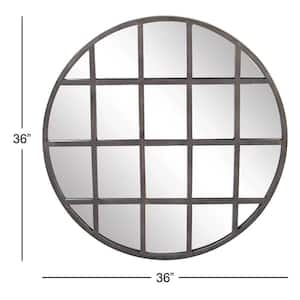 36 in. x 36 in. Round Framed Black Wall Mirror with Grid Frame