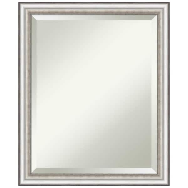 Amanti Art Salon Silver Narrow 18.5 in. W x 22.5 in. H Framed Beveled Bathroom Vanity Mirror in Silver