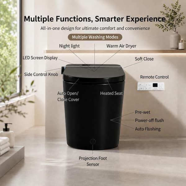 Xspracer Elongated Smart Bidet Toilet 1.28 GPF in Black with Tank
