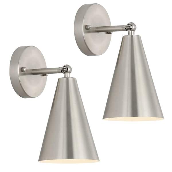 Industrial 4.72 in. 1 Light Brushed Nickel Modern Smart Home Wall Sconce with Metal Shade 2-Pack