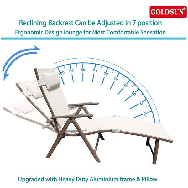 Cozy Aluminum Folding Outdoor Reclining 7 Adjustable Chaise Lounge Chair  with Drink Holder Beige (2-Pack)
