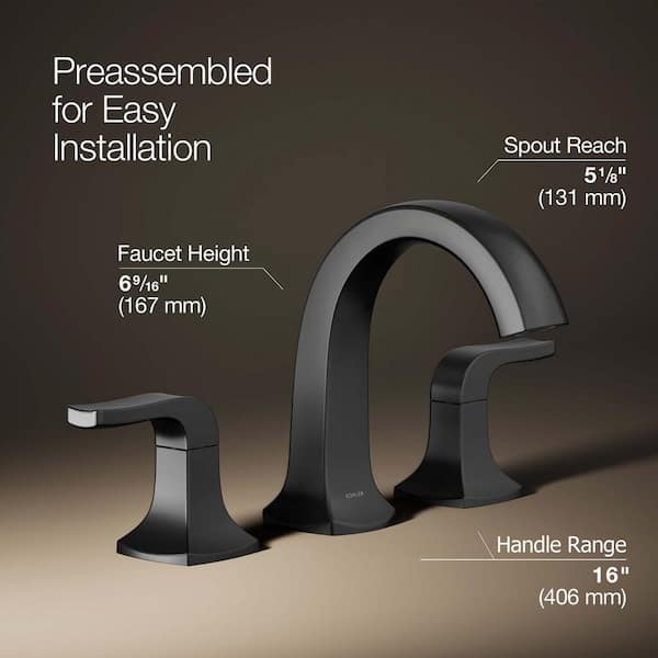 KOHLER Rubicon 8 in. Widespread Double Handle High Arc Bathroom Faucet in Matte Black